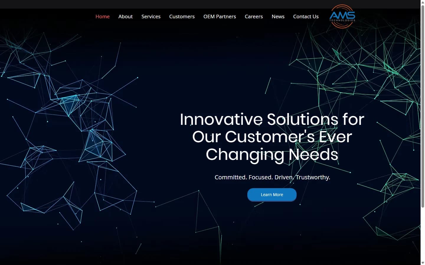 Original AMS Technologies website before the redesign